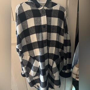 Noa Black & White Buffalo Check Hooded Shacket